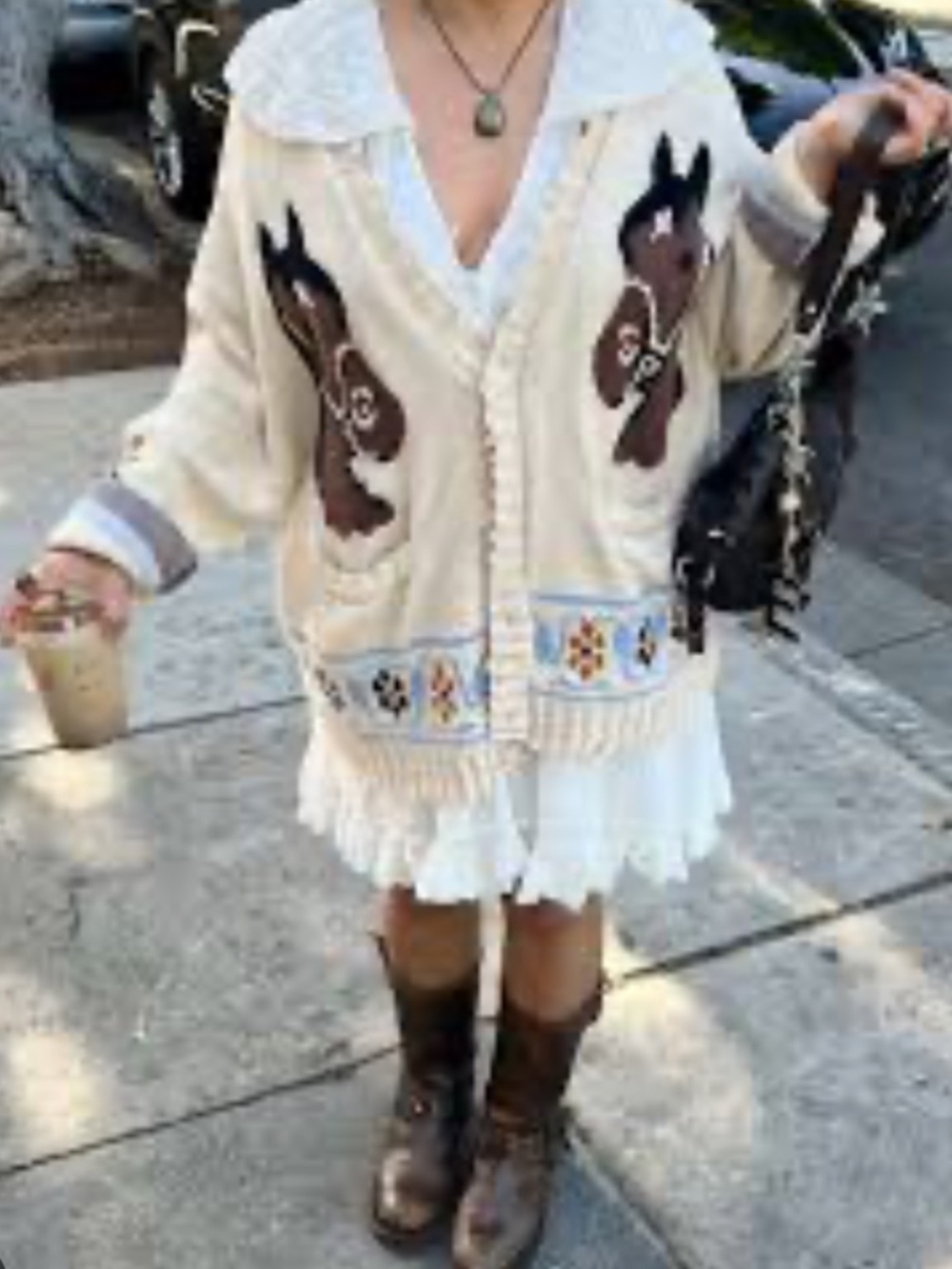 Free People Distressed Horse Cardigan Ivory XS Found x Revolve - Picture 13 of 13